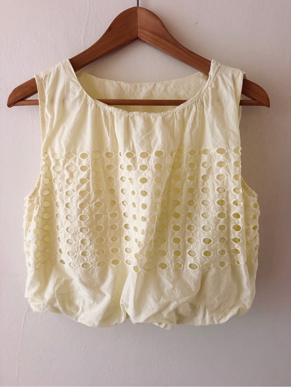 Light Yellow Eyelet Sleeveless Tank Bubble Top
